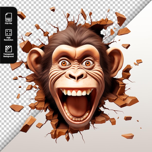 Psd personaggio scimmia 3d isolato su sfondo trasparente