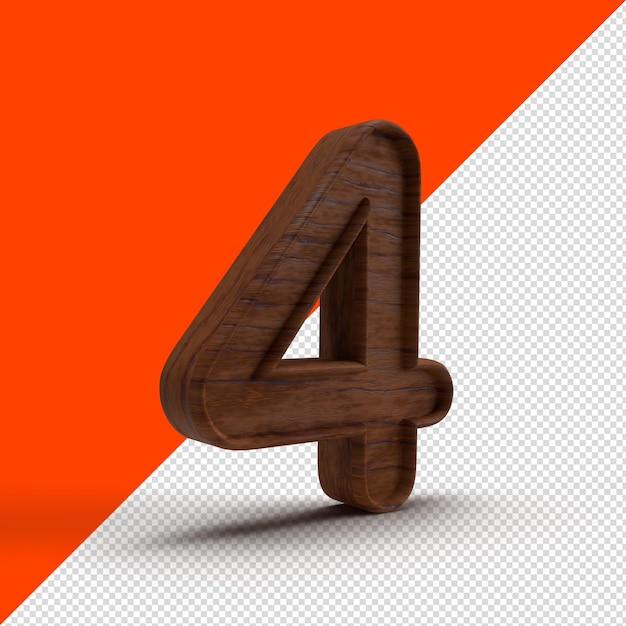 Psd 3d number 4 wood background alpha