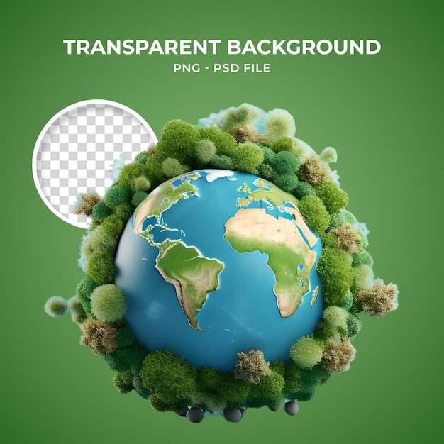 Psd 3d object image of planet with trees for composition png transparent