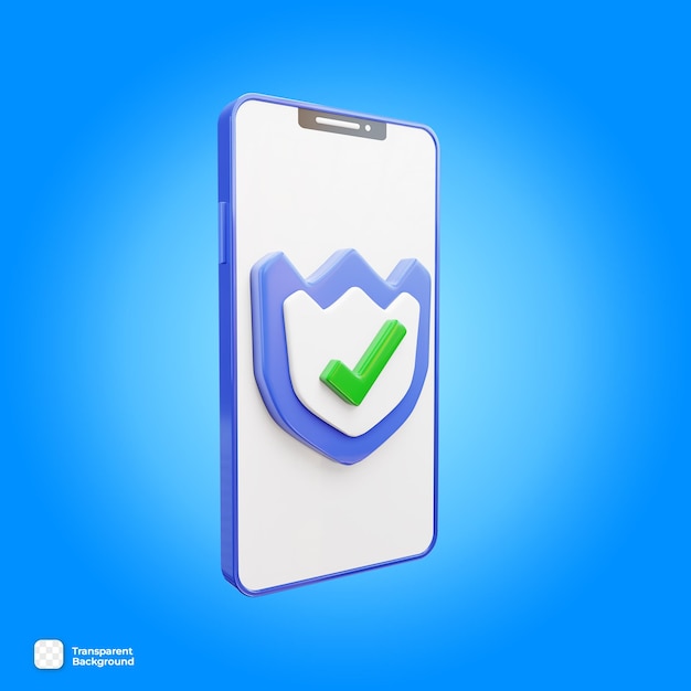 psd 3d object of security protection with a checklist on smartphone