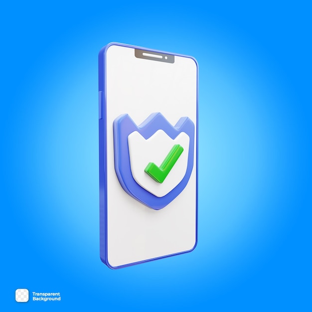 PSD psd 3d object of security protection with a checklist on smartphone