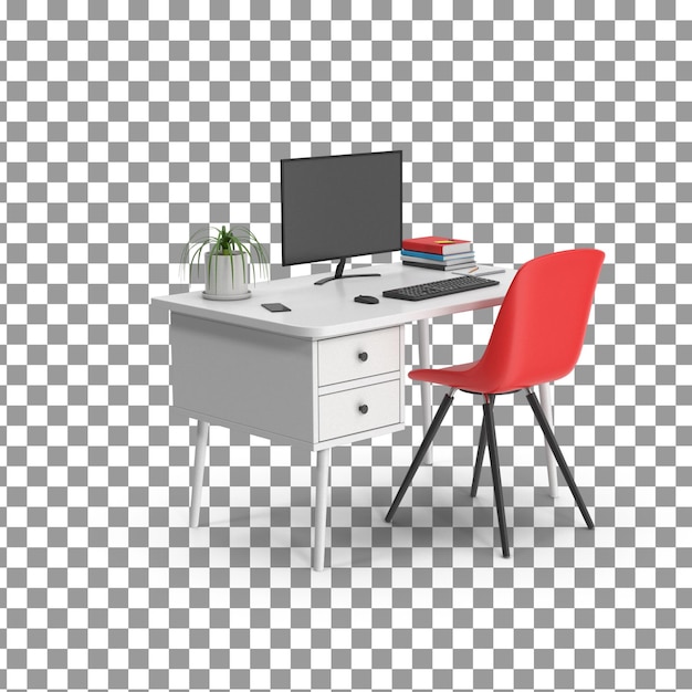 PSD 3D Office chair set icon on Isolated and transparent background