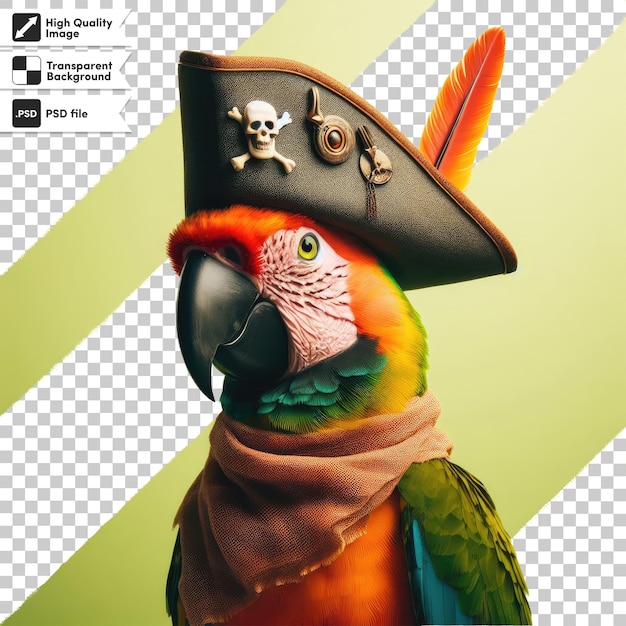 PSD psd 3d papegaai met piratenhoed op transparante achtergrond