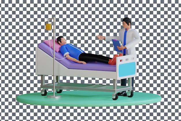 PSD 3D 환자 침대 아이콘은 고립된 투명한 배경으로 표시됩니다.