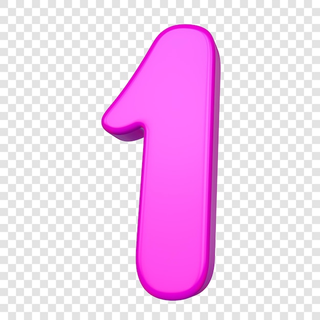 PSD 3d pink metallic number 1 on transparent background