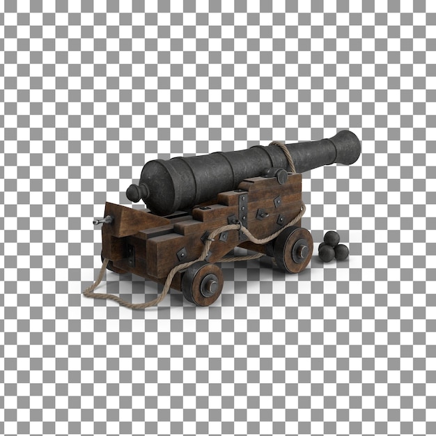 Psd 3d pirat cannon on isolated and transparent background