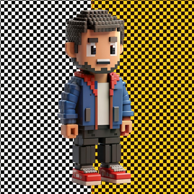 PSD psd of a 3d pixel cartoon character in sneakers and jacket isolated on transparent background