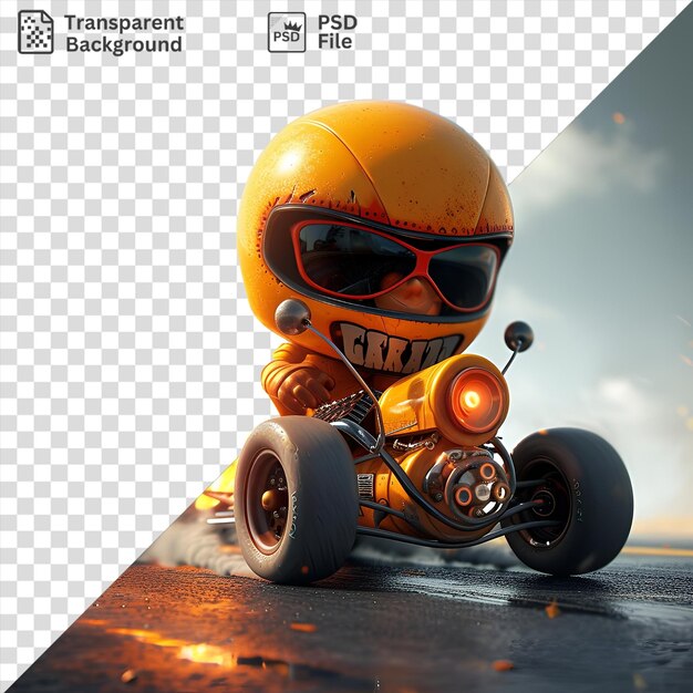 Psd 3d レースカー ドライバー カートゥーン ドラッグストリップでゴムを燃やす