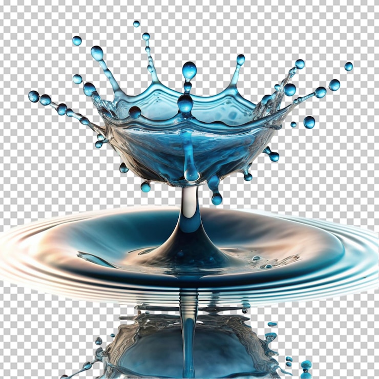 PSD psd 3d realistic blue splash drop of liquid water in transparent background
