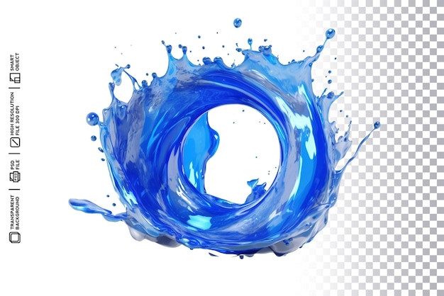 PSD psd goccia di spruzzata blu realistica 3d di acqua liquida su sfondo trasparente