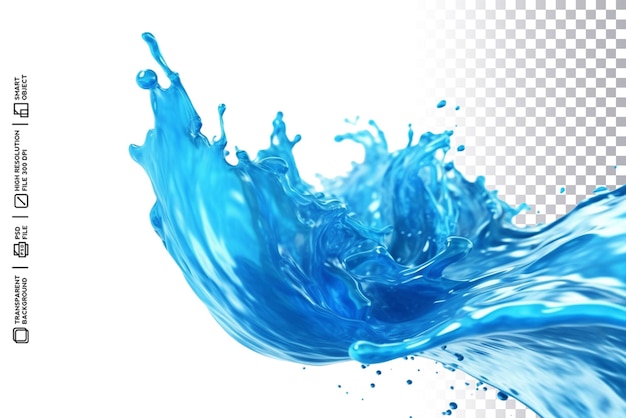 PSD psd goccia di spruzzata blu realistica 3d di acqua liquida su sfondo trasparente