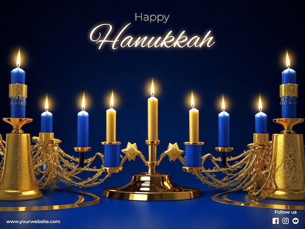 PSD psd 3d sfondo realistico di hanukkah con candele ed effetti di luce