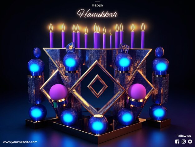 PSD psd 3d sfondo realistico di hanukkah con candele ed effetti di luce