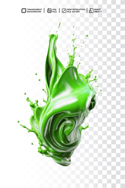 PSD psd 3d realistico splash drop swirl colore verde per cibo o oggetto su sfondo trasparente