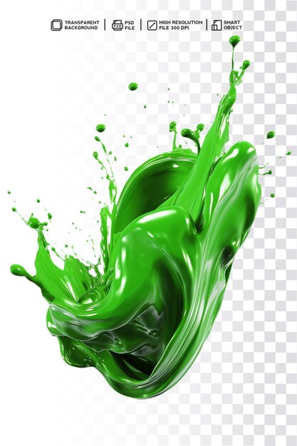 PSD psd 3d realistic splash drop swirl green color for food or object in transparent background