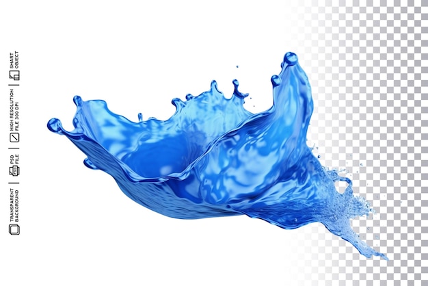 PSD psd 3d realistische blauwe plons druppel vloeibaar water op transparante achtergrond