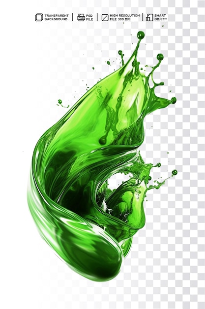 PSD psd 3d realistische splash drop swirl groene kleur voor voedsel of object op transparante achtergrond