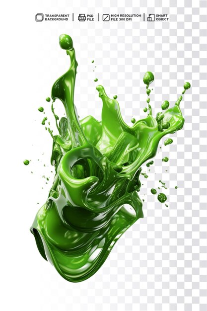 PSD psd 3d realistische splash drop swirl groene kleur voor voedsel of object op transparante achtergrond