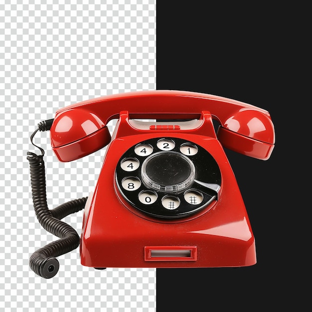 Psd 3d красный ретро стационарный телефон или телефон на изолированном прозрачном фоне
