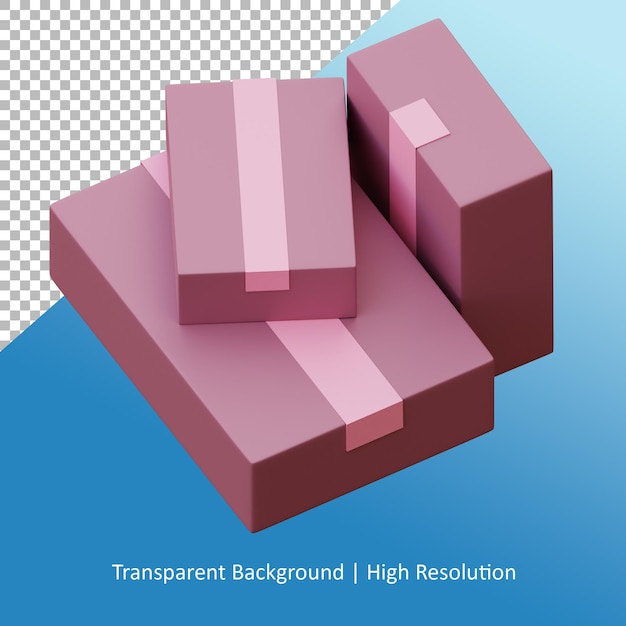 3 つのピンクの段ボール箱の PSD 3 d レンダリング