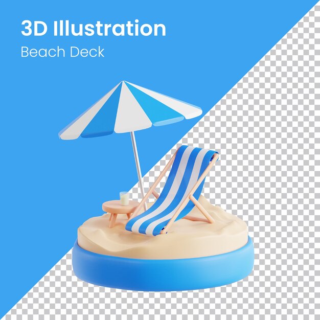 PSD Иллюстрация иконки пляжной палубы psd 3d render