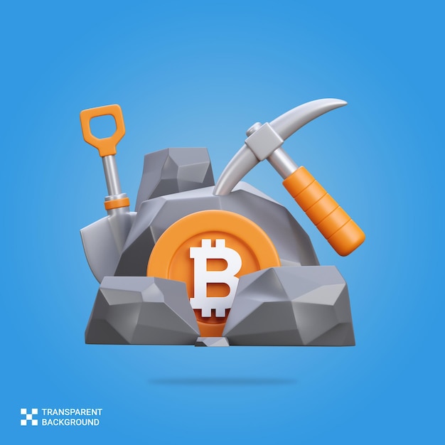 PSD 3D 렌더링 비트코인 채굴 아이콘