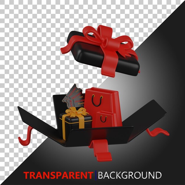 PSD psd 3d rendering del pacchetto regalo di black friday surprise