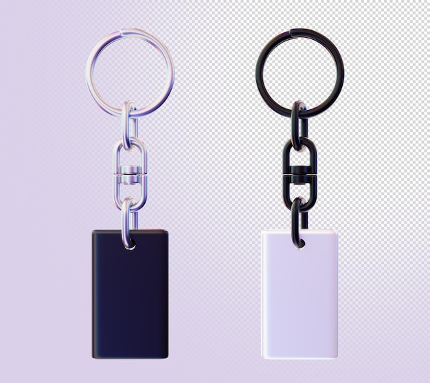 PSD 3D Render Blank Black and White Keychains Mockup