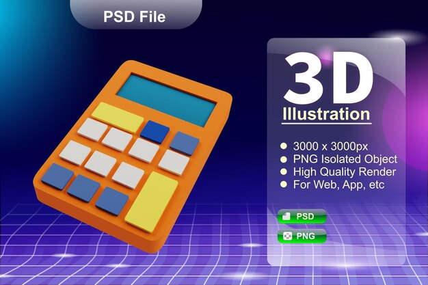 Psd 3d визуализация бизнеса и интернет-магазина иллюстрация приложения calculator shopping app icon isolated