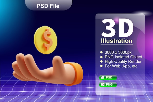 Psd 3d 렌더링 비즈니스 및 격리된 손에 있는 앱 아이콘의 온라인 상점 그림