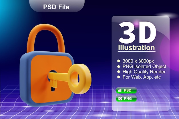 Psd 3d рендеринг бизнеса и интернет-магазина иллюстрации висячего приложения security icon isolated