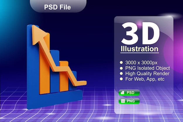 PSD psd 3d render business and online store illustration of graph going up app icon isolated