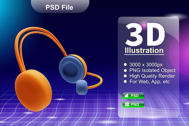 PSD psd 3d render business and online store illustration of headphone app icon isolated