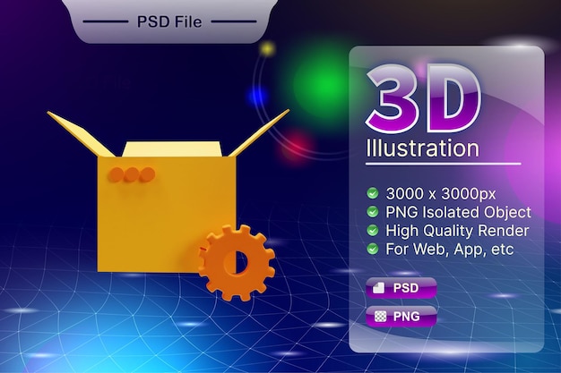 PSD psd 3d render business and online store illustration of packing box app icon isolated