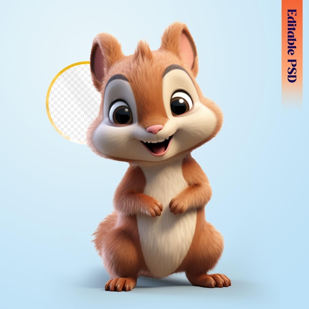 PSD psd 3d render di uno scoiattolo dei cartoni animati con un sorriso sul viso