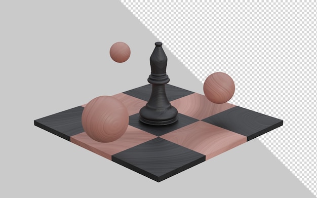 psd 3d render chess figure bishop on a chessboard