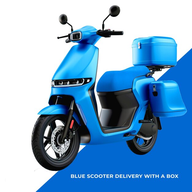 PSD psd 3d render of delivery blue scooter bike with box