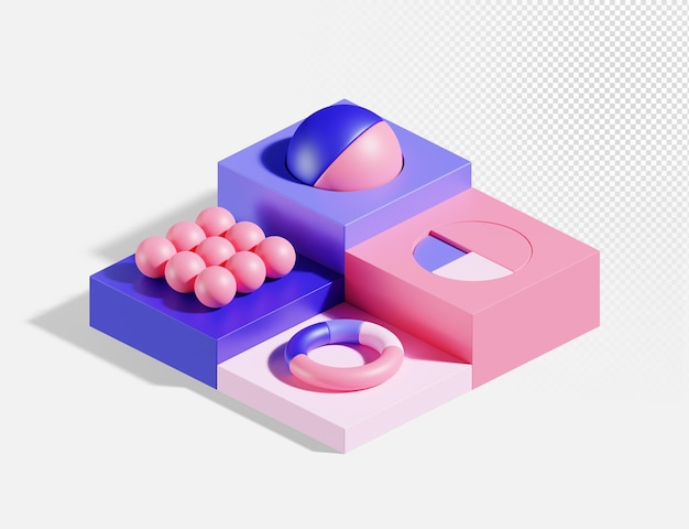 PSD 3d render geometric cubes and spheres clipart