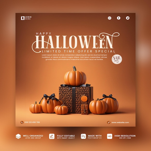 PSD 3d render Halloween sale social media Posts