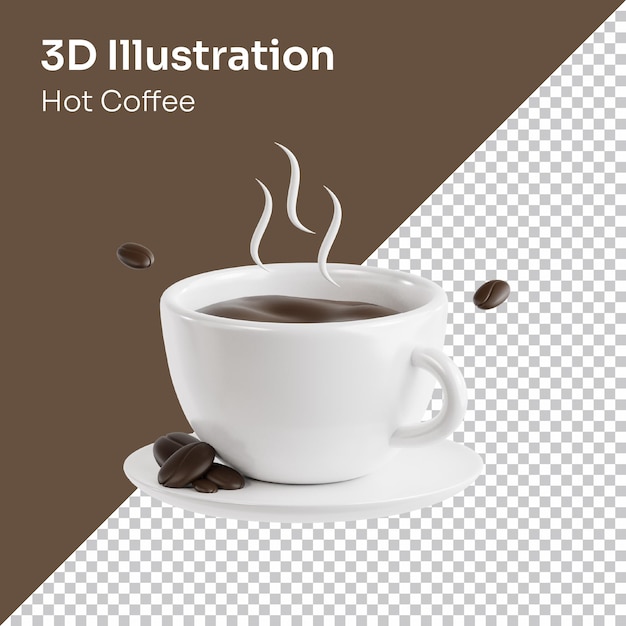 Psd 3d render hot coffee icon illustration