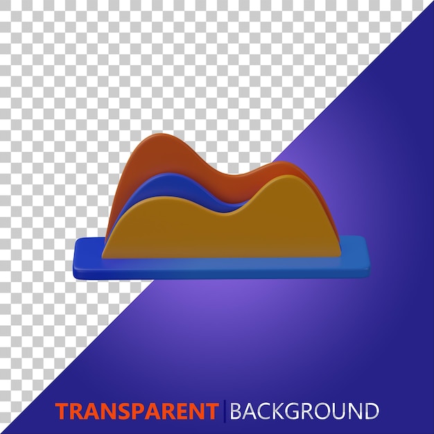 psd 3d render illustration cute blue orange and yellow data area chart
