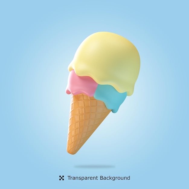 Psd illustrazione di rendering 3d icona isolata cono gelato