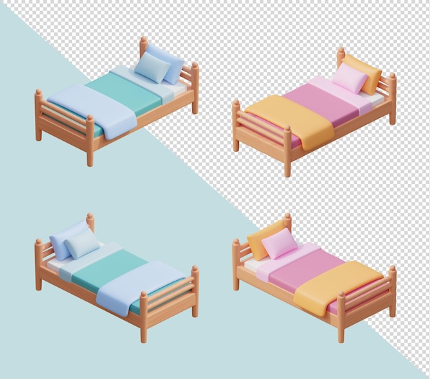 PSD psd 3d render isometric cute beds home asset