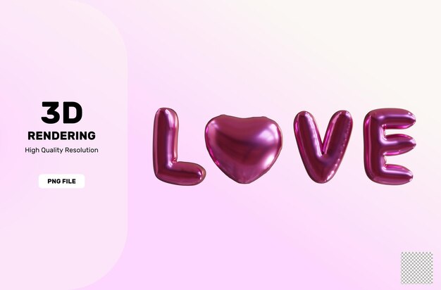 Psd 3d render liefde illustratie magenta ballon tekst