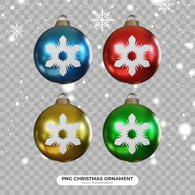 PSD psd 3d рендеринг рождественских шаровых украшений с различными цветами на прозрачном фоне