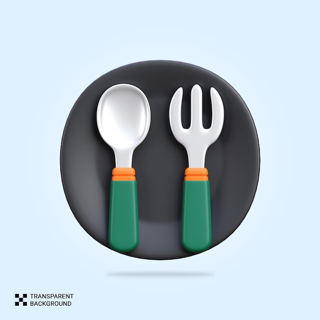 Psd 3d render plate and spoons