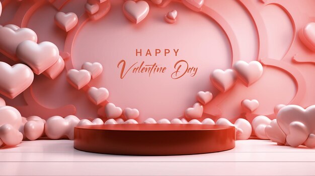 PSD psd 3d render podium valentine pink color heart icon