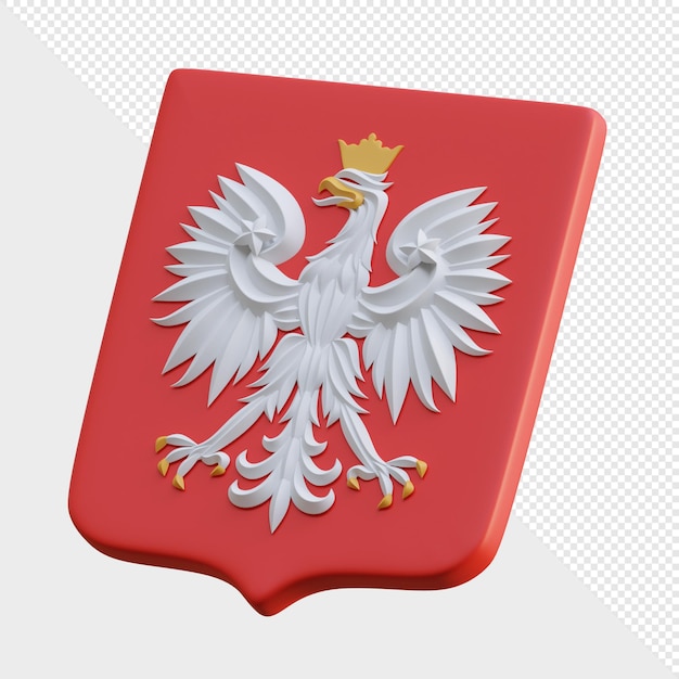 Psd 3d render poland coat of arms white eagle with a crown