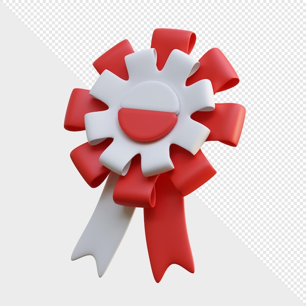 Psd 3d render poland ribbon symbol white red color theme