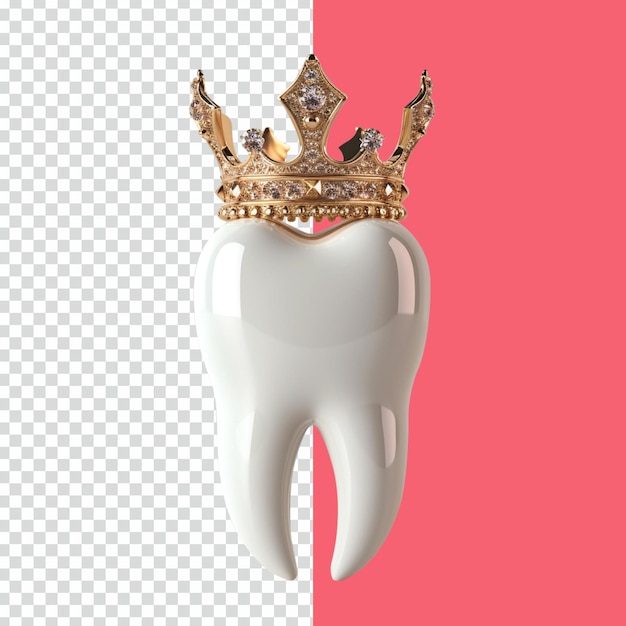 PSD psd 3d render realistic of human tooth with crown on isolated transparent background